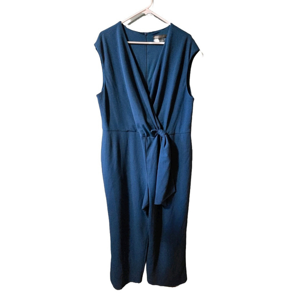 Maggy London Woman 18W Plus Size Teal Wide Leg Jumpsuit Sleeveless Wrap Office - Picture 2 of 7